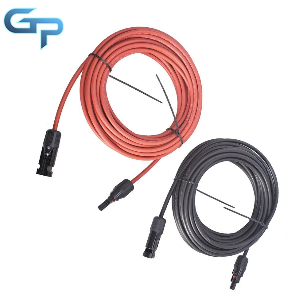 New 1 Pair 4mm²/12AWG 20ft Solar Panel Extension Cable Wire Connector Black+Red