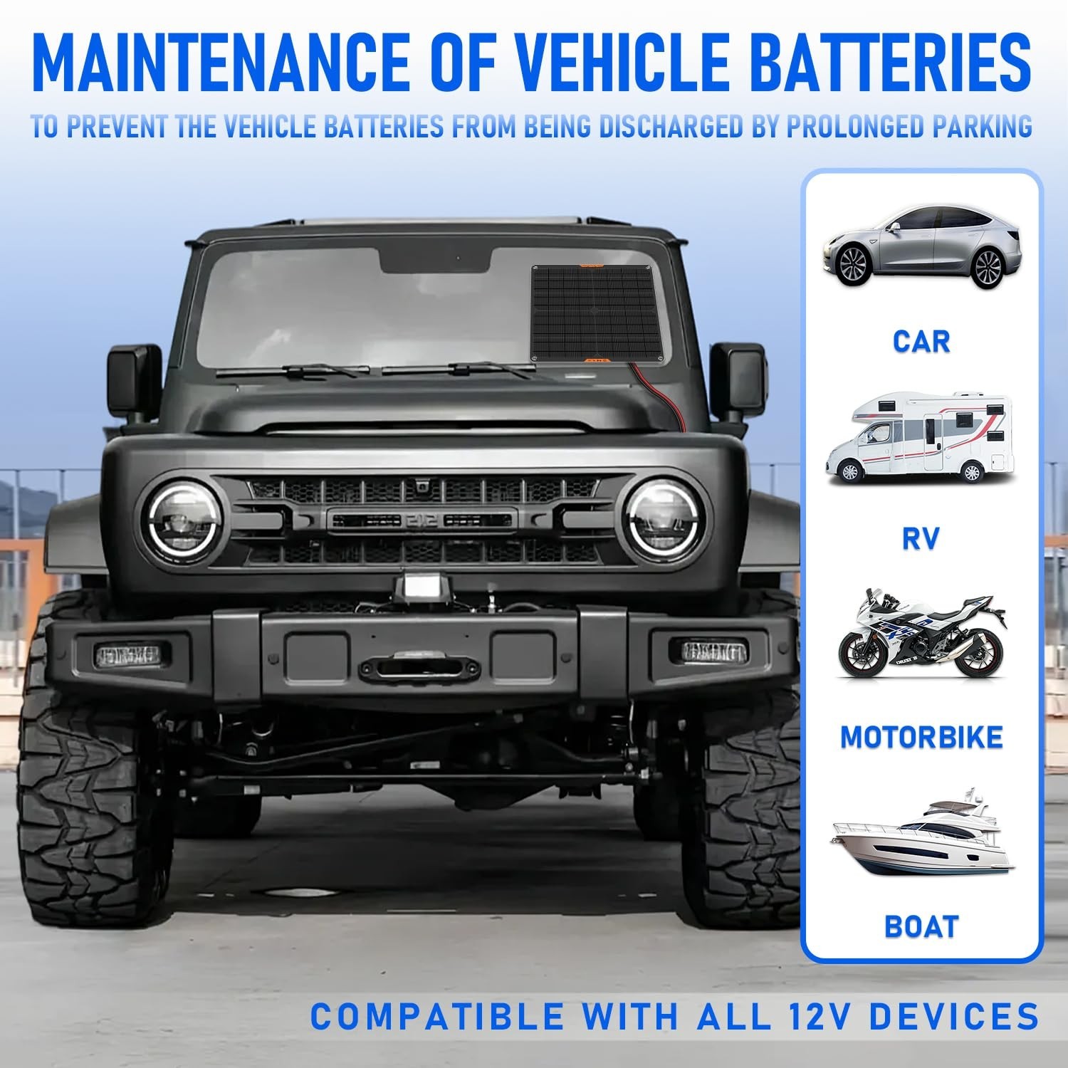 20 Watt 12 V Solar Car Battery Charger & Maintainer | Portable Solar Panel Tr…