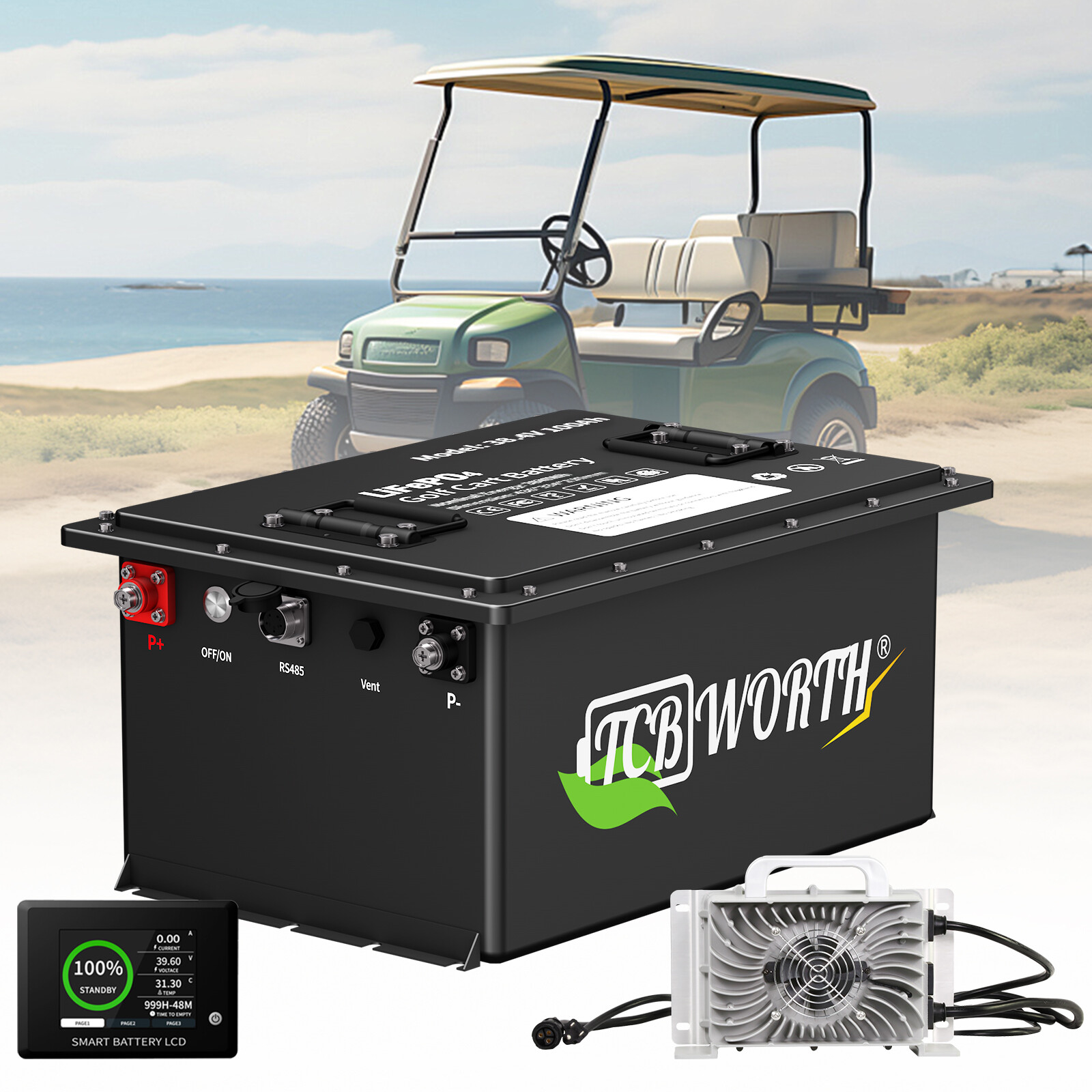 36V 105Ah Lithium LiFePO4 Golf Cart Battery 15000+ Cycles 200A BMS W/20A Charger