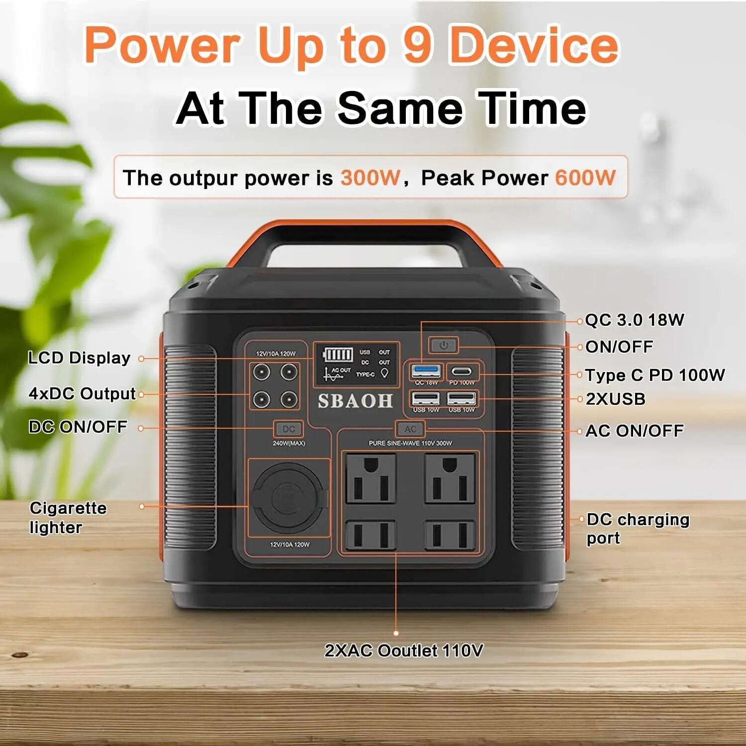 300W Portable Power Station Solar Generator Quick Charge 110V AC DC Outlets LED