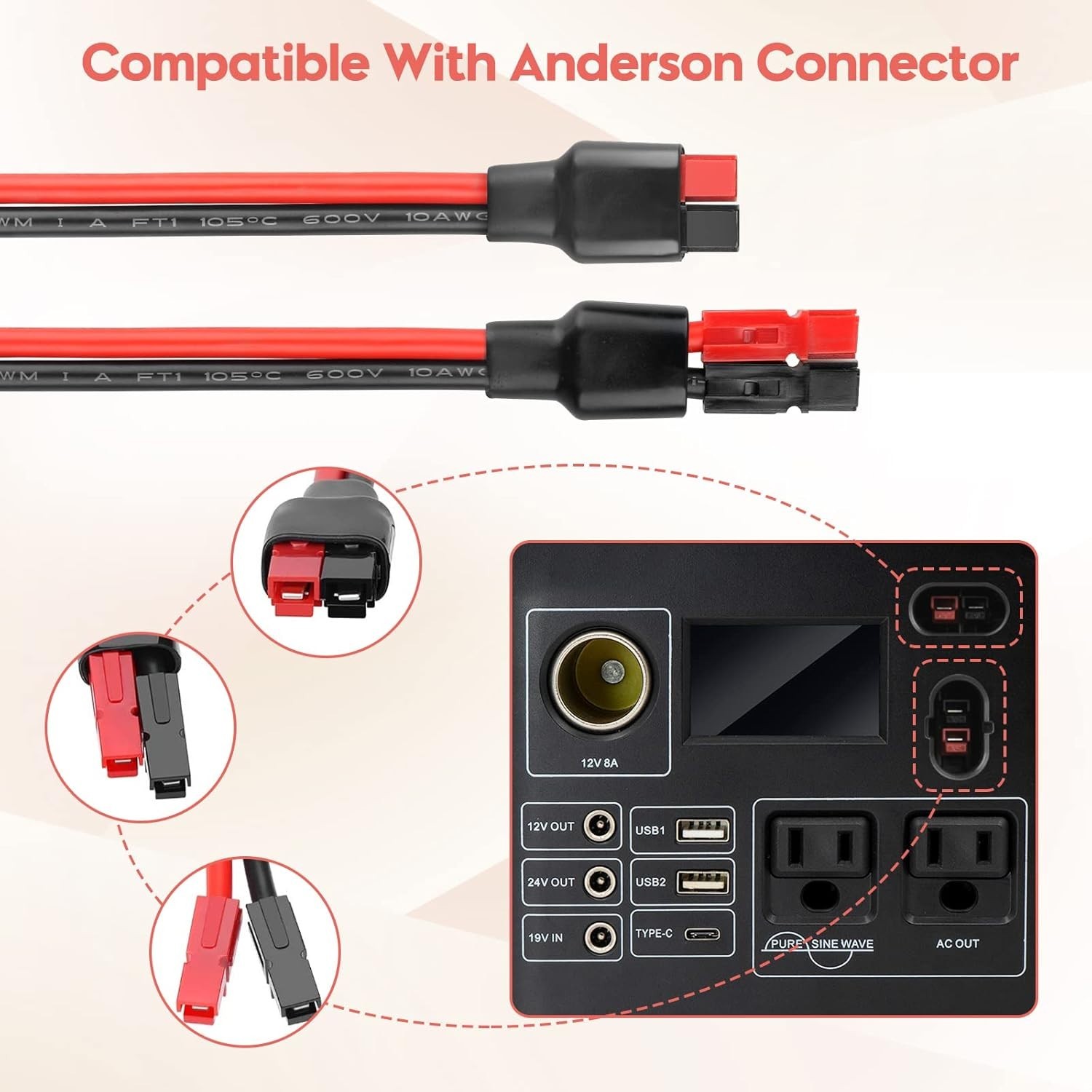 10AWG Solar Panel to Anderson Connector Adapter Extension Cable,1.6FT | Heavy…