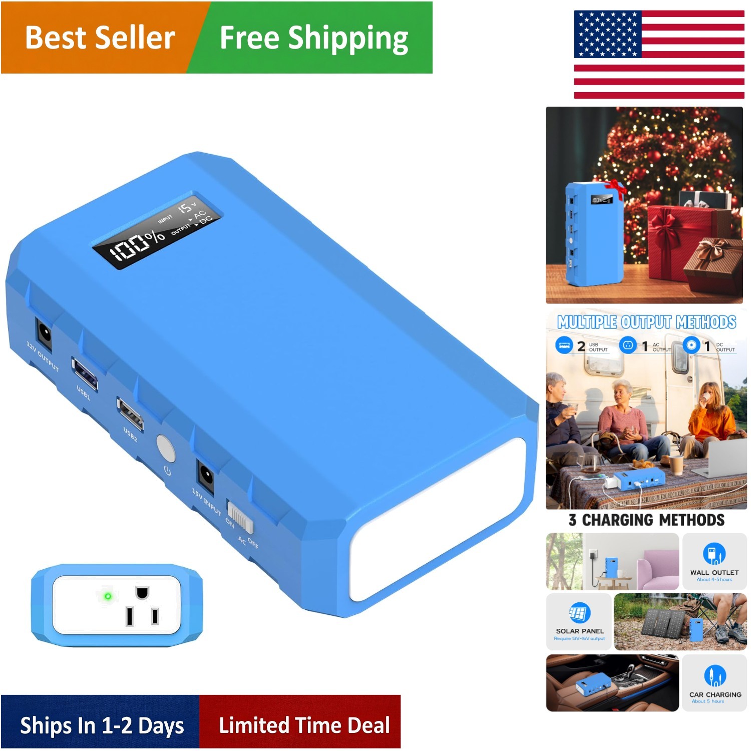 High-Speed 24000mAh Portable Power Station with Dual USB Outputs – Dark Blue