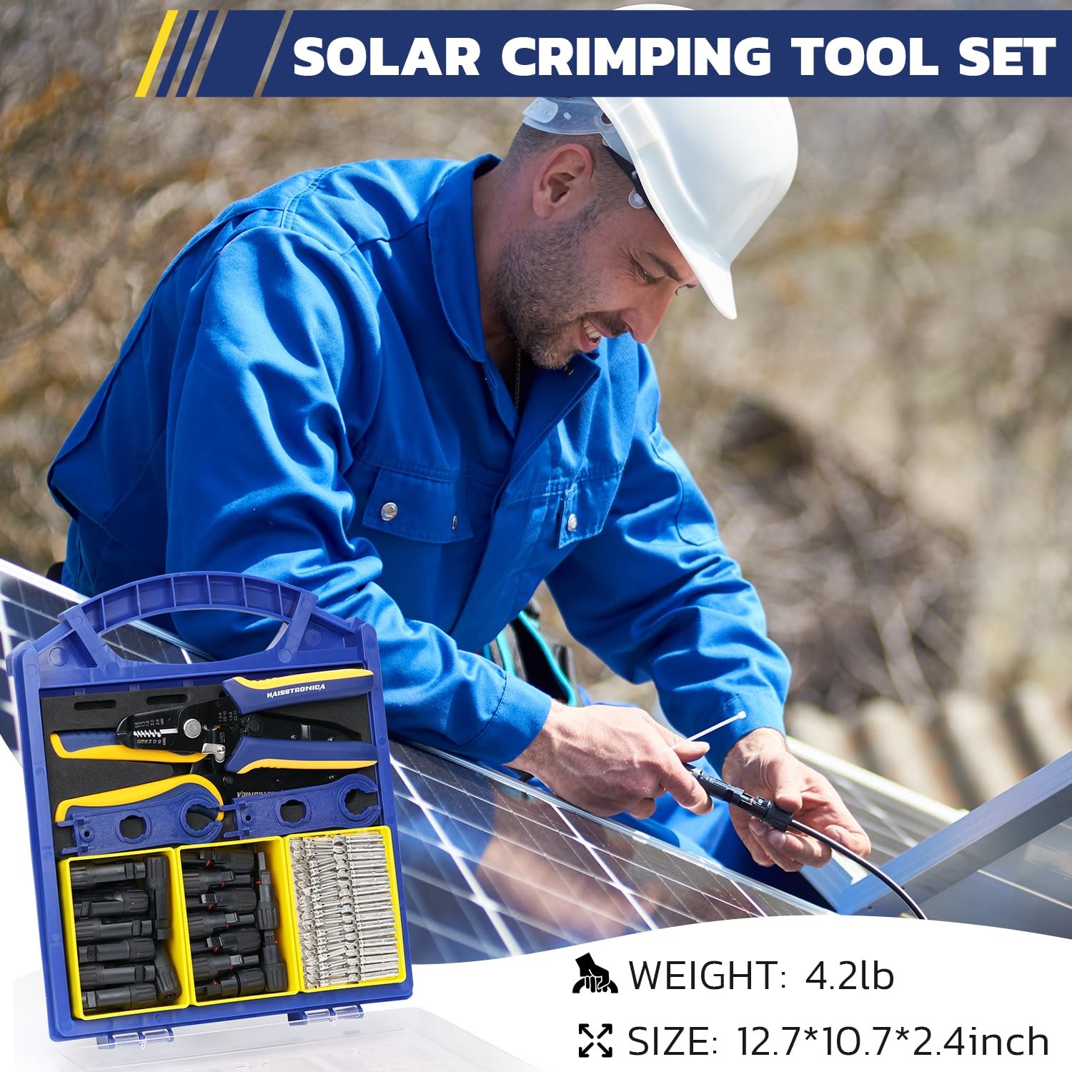 haisstronica 25PCS Solar Crimping Tool Kit, 20 Pairs MC4 Connectors AWG14-10(2.5