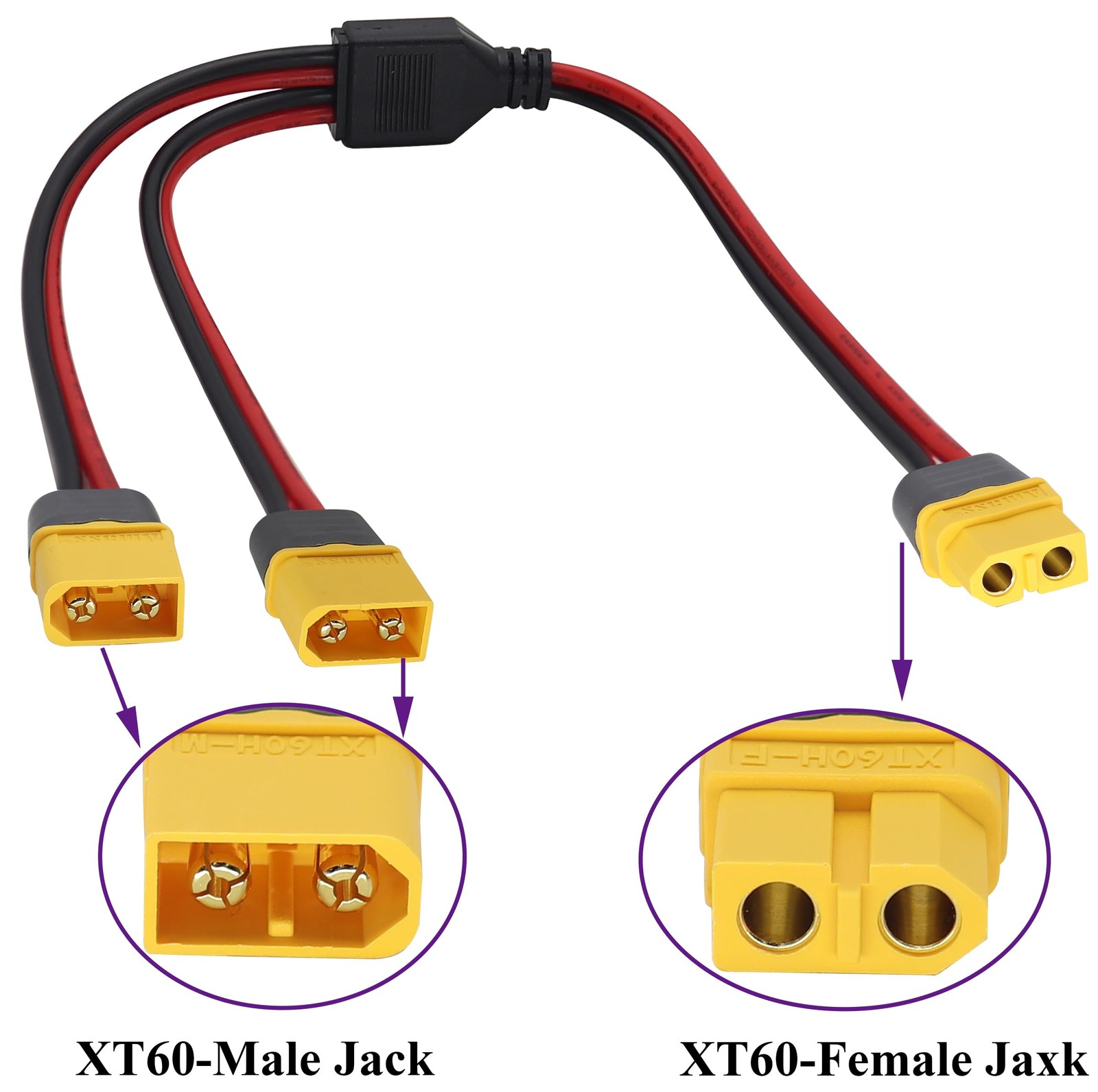 XT60 Y Splitter Cable, 1 Female to 2 Male Connector Adapter, 14AWG XT60 Exten…
