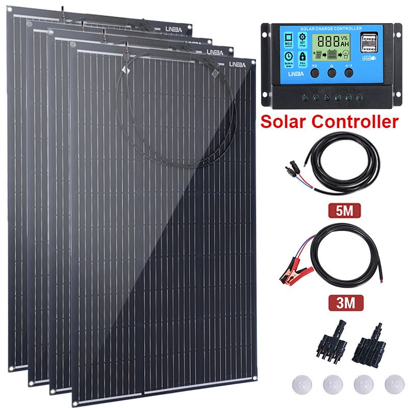 Flexible Solar Panel Kit 200W 400W Mono Solar Panel RV Off-Grid+Solar Controller