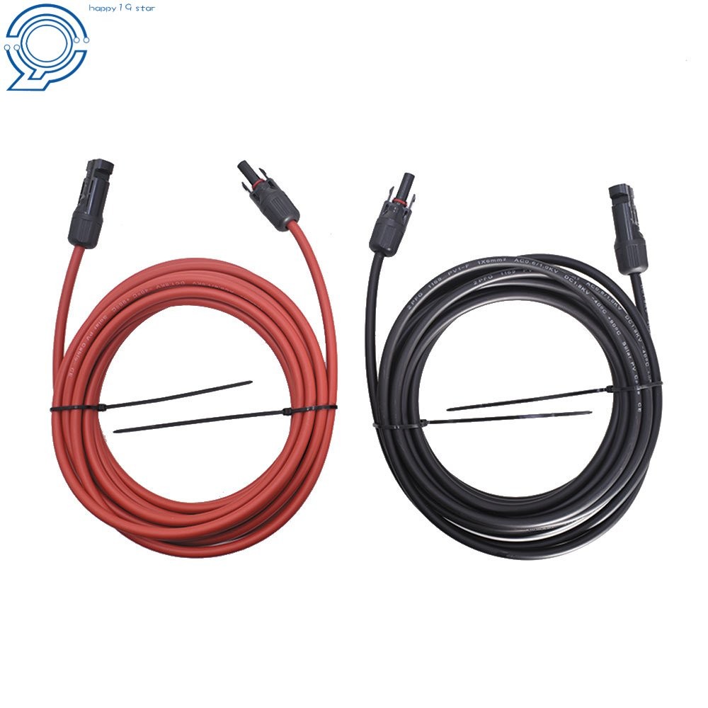 1 Pair 20 Feet Solar Panel Extension Cable Wire Connector Black + Red 10AWG