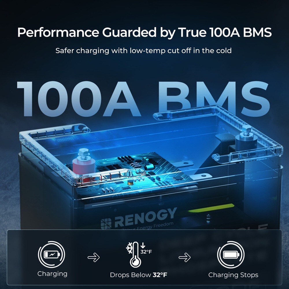 Renogy 12V 100Ah LiFePO4 Deep Cycle Battery, 5000+Deep Cycles