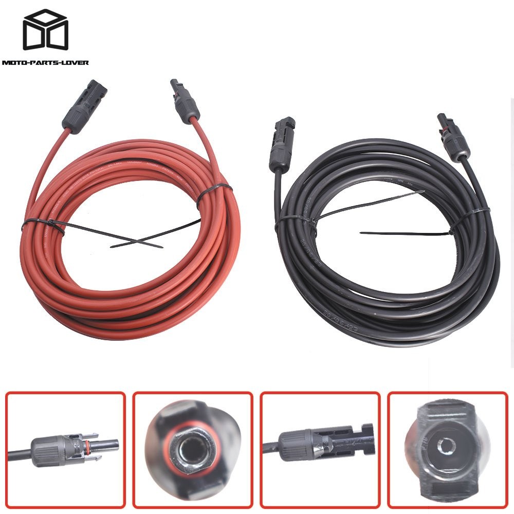 1 Pair Black + Red Wire Connector 10AWG Solar Panel Extension Cable 30 Feet