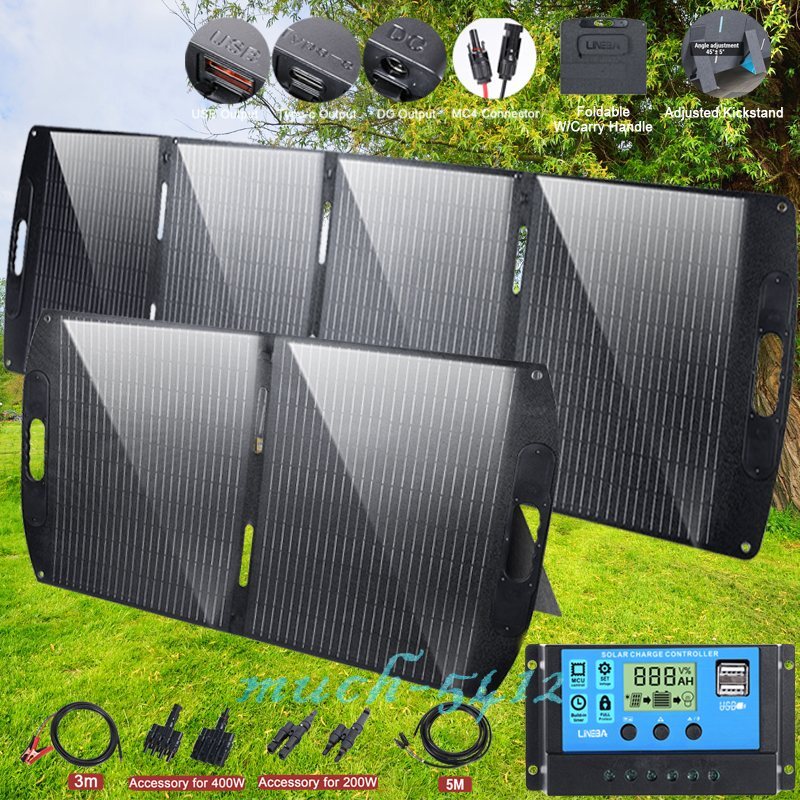 100W 200W Folding Portable Mono Solar Panel 12V Off-Grid Battery Charger RV Home