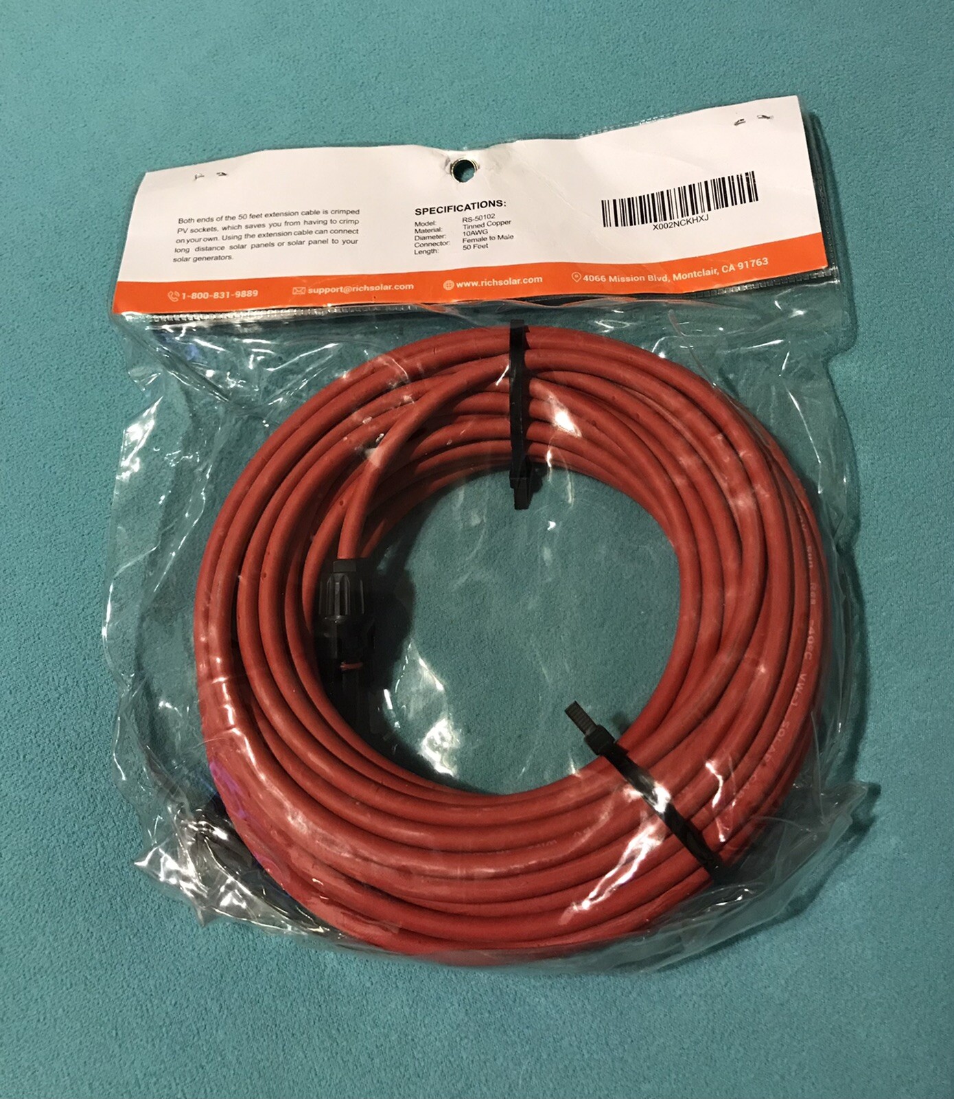 Rich Solar / Solar / Extension Cable / 50 Feet / #10 Gauge / Red / RS-50102