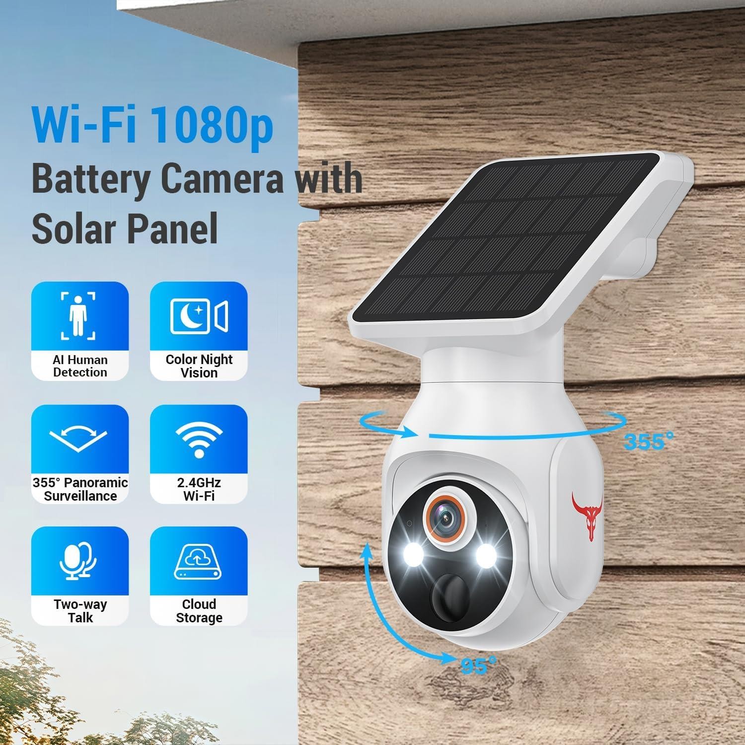 1080P Security Camera Wireless with Solar Panel, Smart AI Human Detection, 2-Way