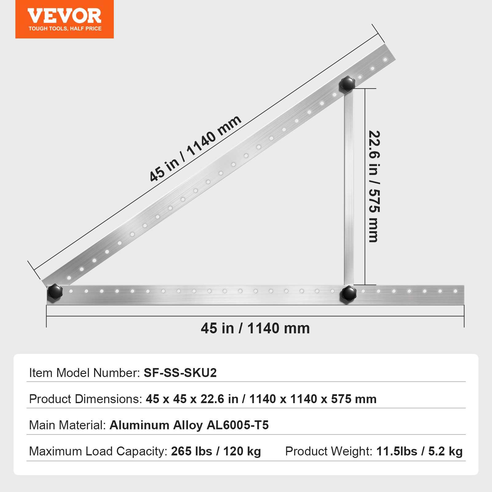 VEVOR 45-Inch Solar Panel Mount Brackets 0 – 90° Adjustable Tilt Brackets 2-Set