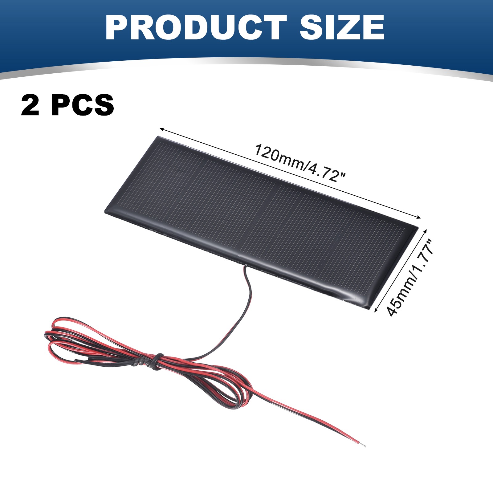 2Pcs 5V 0.6W 100mA Mini Solar Panels with Cable, 120 x 45mm