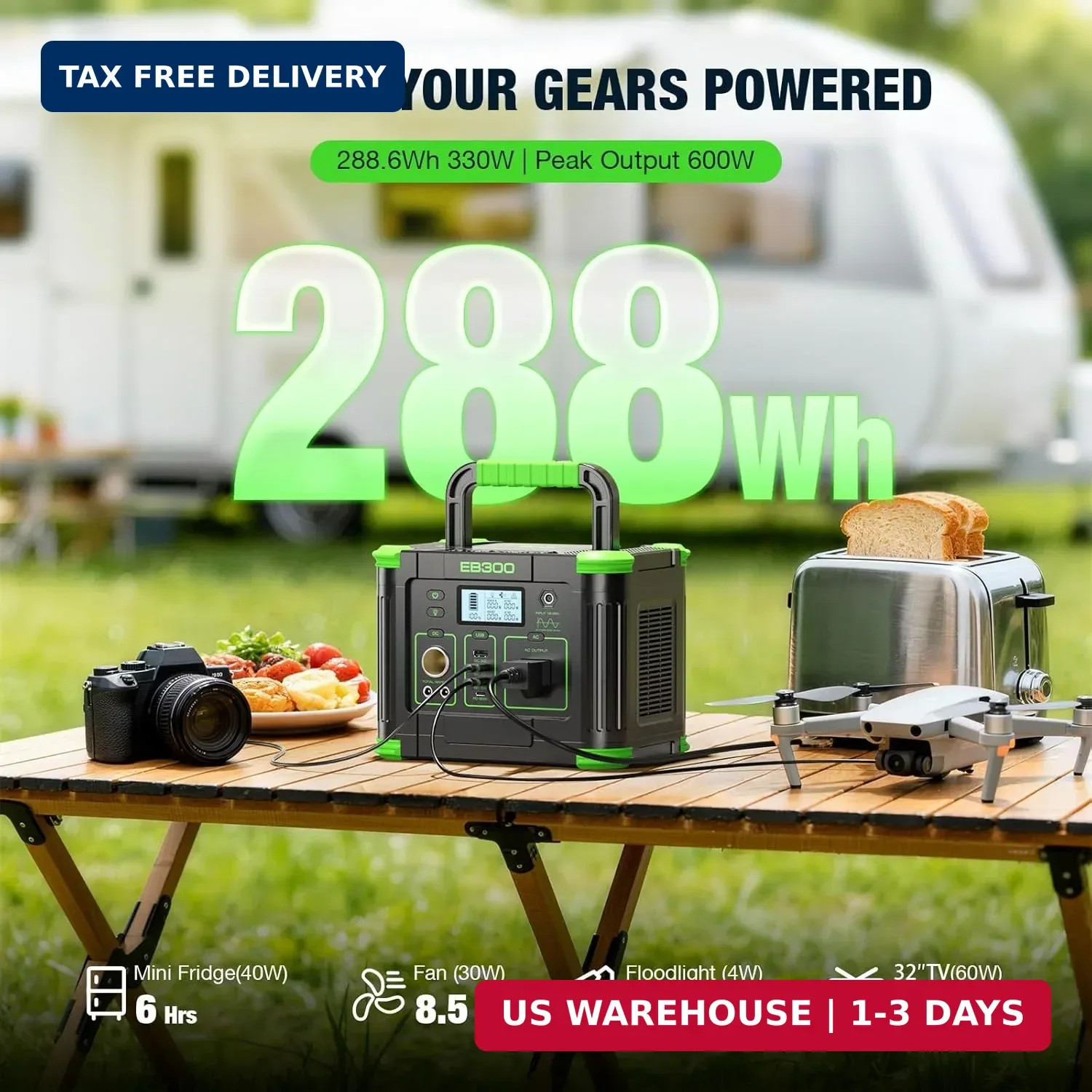 GRECELL Portable Power Station 300W, 288Wh Lithium Battery, 60W Fast Charging, U