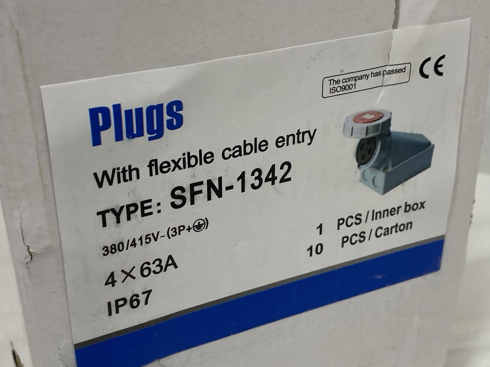 Plugs w/ Flexible Cable Entrey SFN-1342 3P + E Surface Mounted Socket 63A