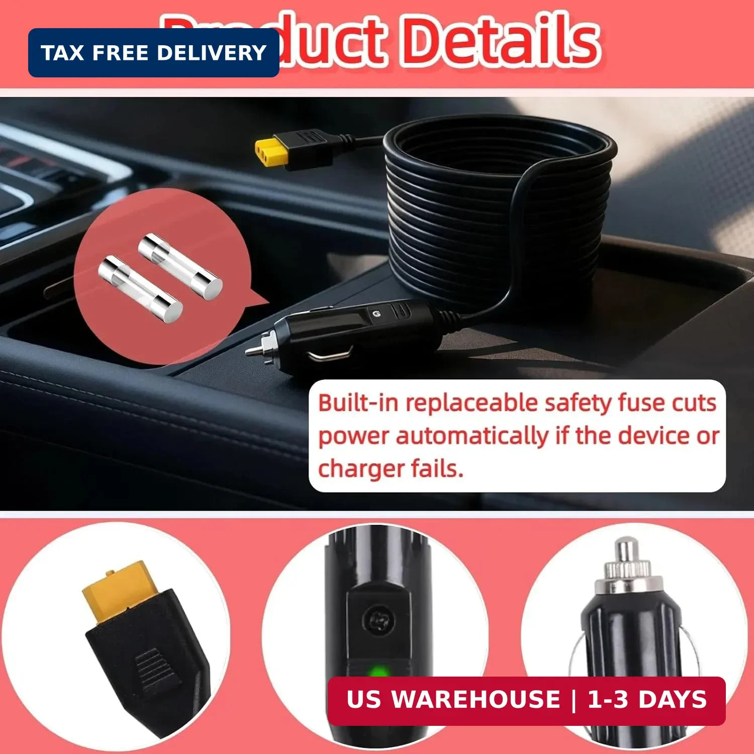 12V/24V XT60 Car Charger Suitable for Ecoflow Delta/River Car Charging Cable Car