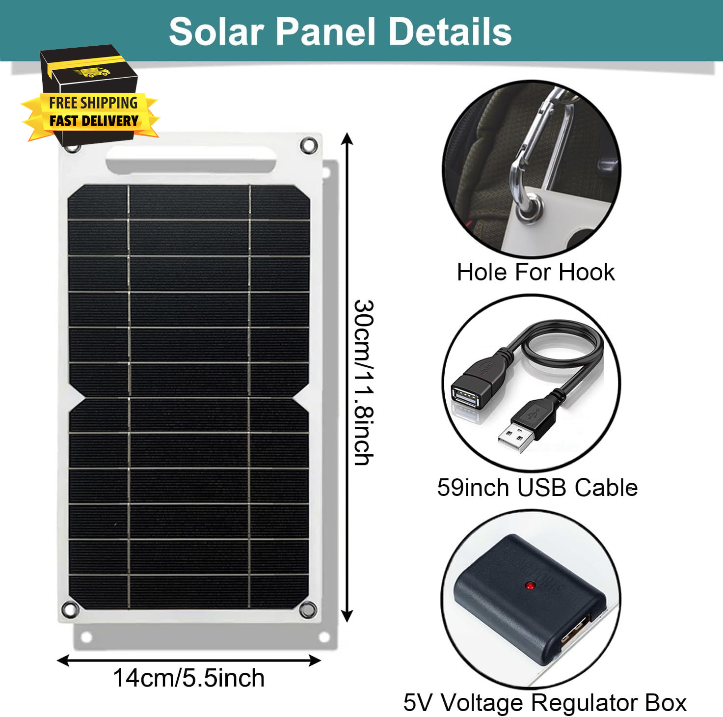 Mini 5V 6W USB Solar Panel, Portable 5 Volt 6 Watt High Efficiency Monocrystalli