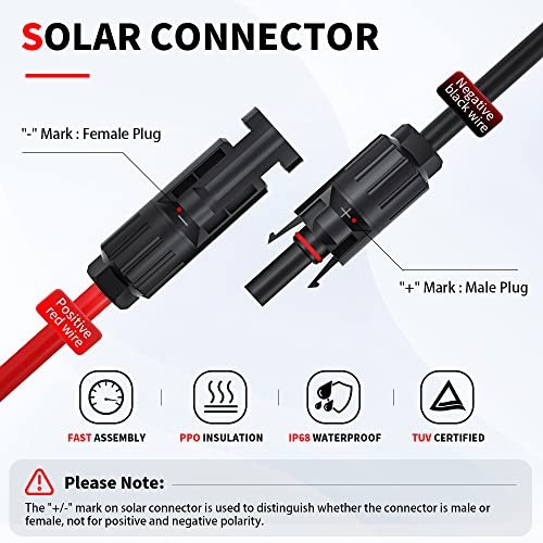 10AWG Solar Panel Connector Cable, Compatible with Solar Connecter and