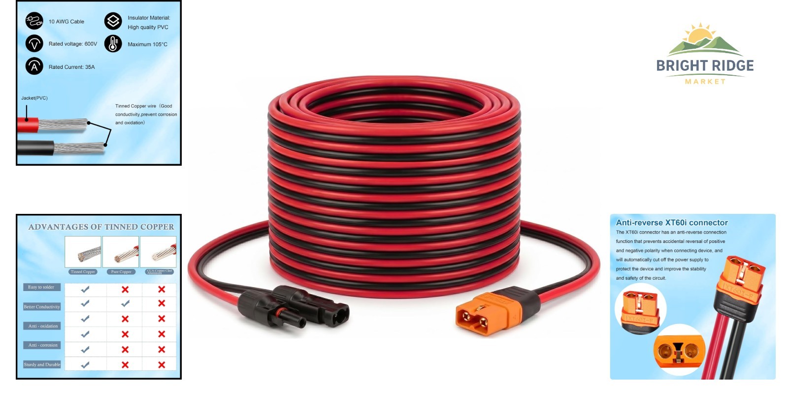 25FT XT60i Solar Connector Cable for Portable Power Stations & Generators