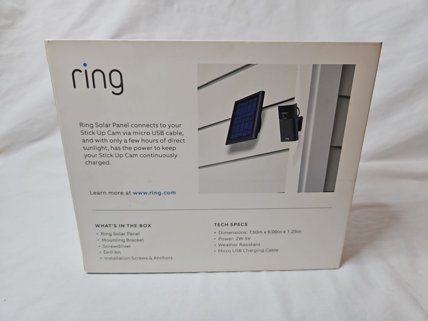 RING SOLAR PANEL Rechargeable Power Black Weather Resistant Brand New