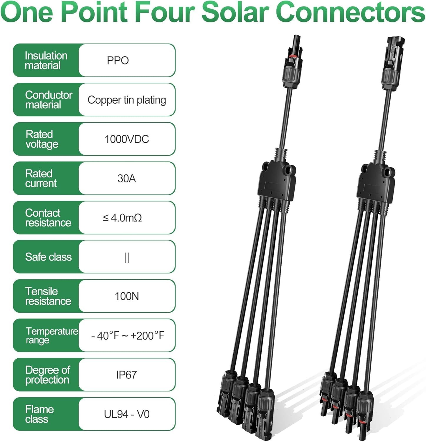 2 Y Branch Connectors Parallel for Solar Panel 1 to 4 (M/FFFF + F/MMMM)