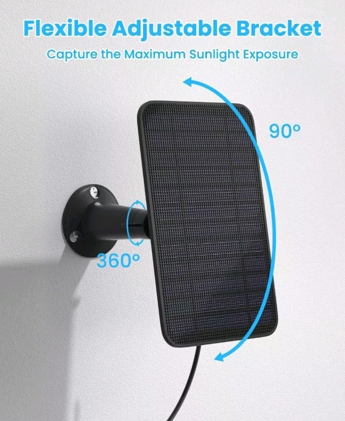 2 Pack Solar Panel for Security Camera, 5W USB Solar Panel for Micro USB USB-C