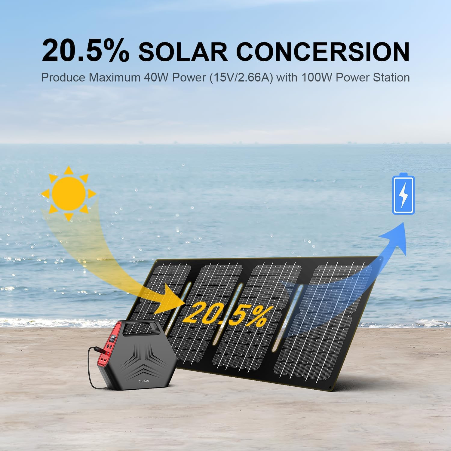 100W Solar Generator with 40W Foldable Solar Panel, 24600Mah Power Bank with AC