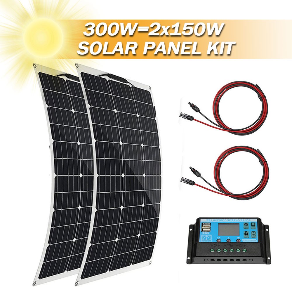 150-300W 12V Flexible Solar Panel Mono Power Camping Home RV Battery Charge