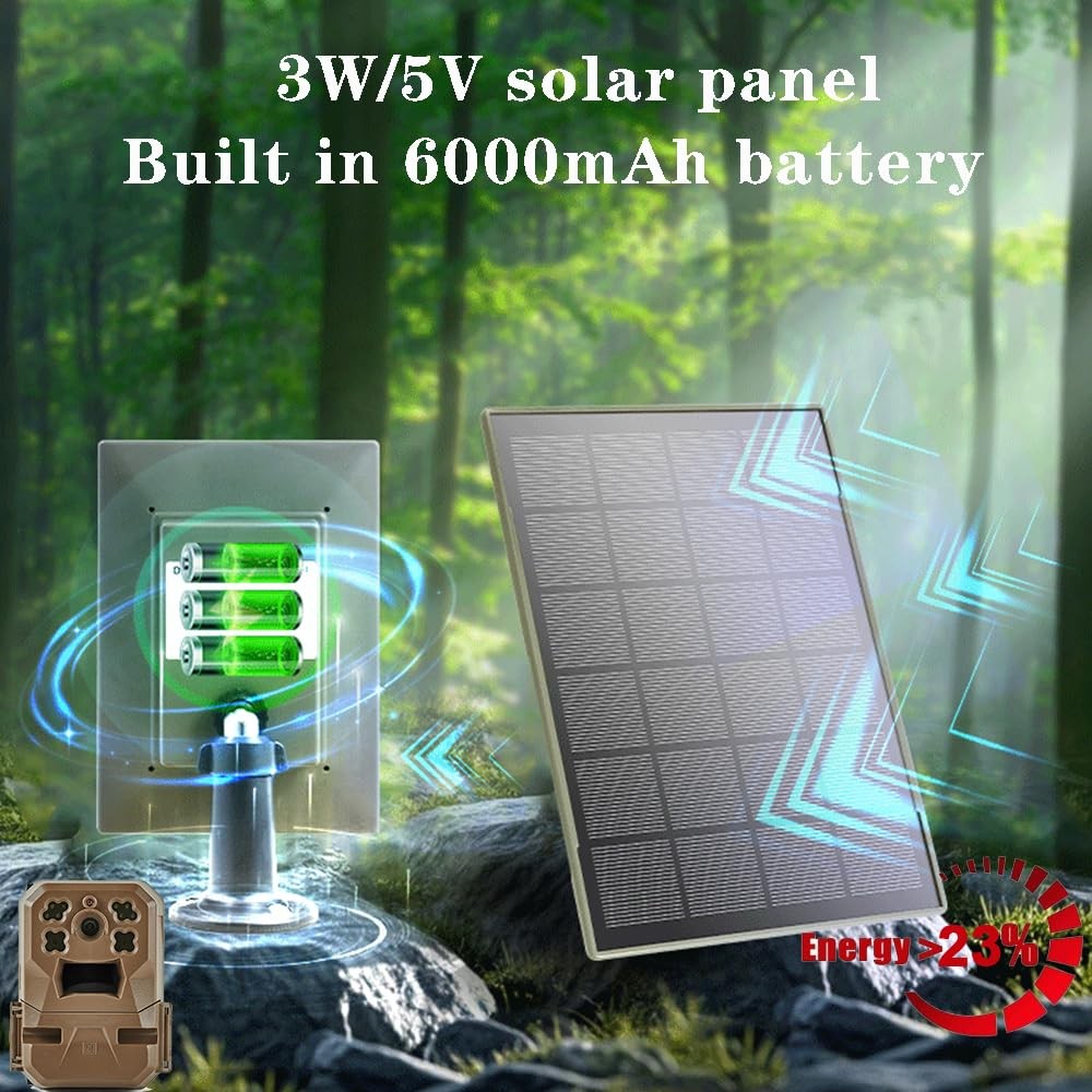 1Panck Trail Cameras Solar Panel 3W/5V, Built-in 6000mAh Battery,IP66,Type-C/…