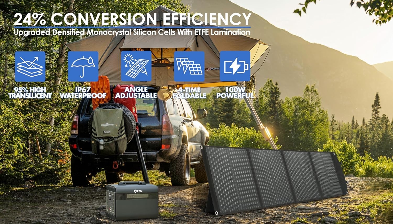 PPQ 100W Portable Solar Panel Kit 18V 6A 9lb Foldable