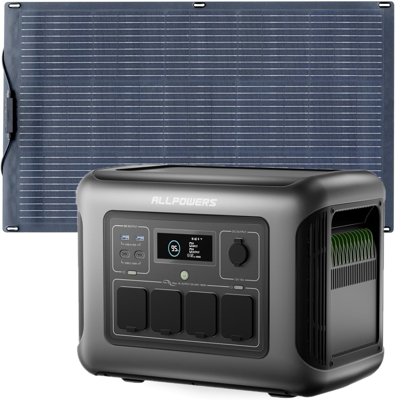 ALLPOWERS 1600W Portable Power Station Solar Generator AC + Flexible Solar Panel