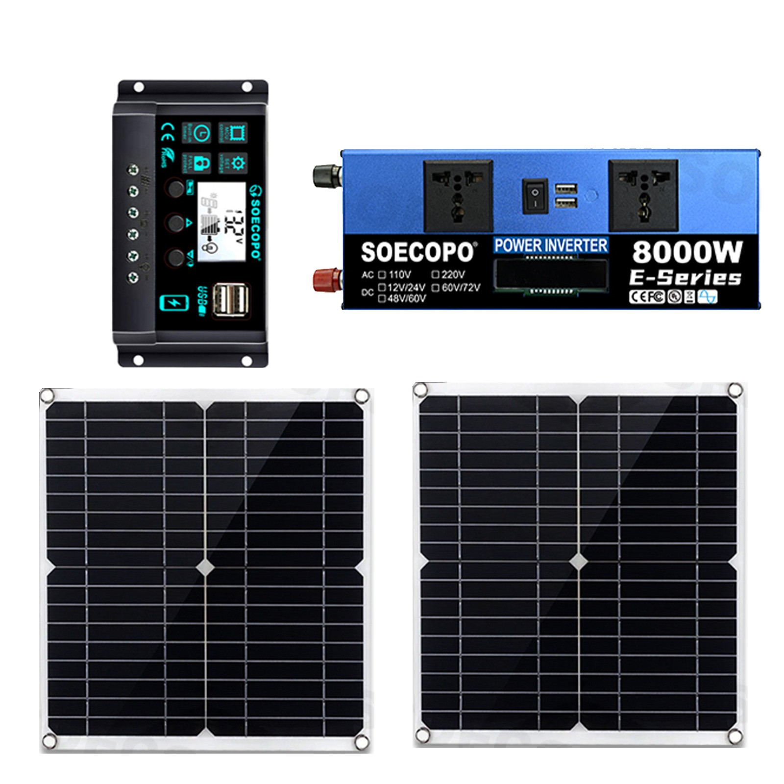 8000W Solar Inverter Kit (12V24V DC to 110V/220V AC) + 2pcs Solar Panels