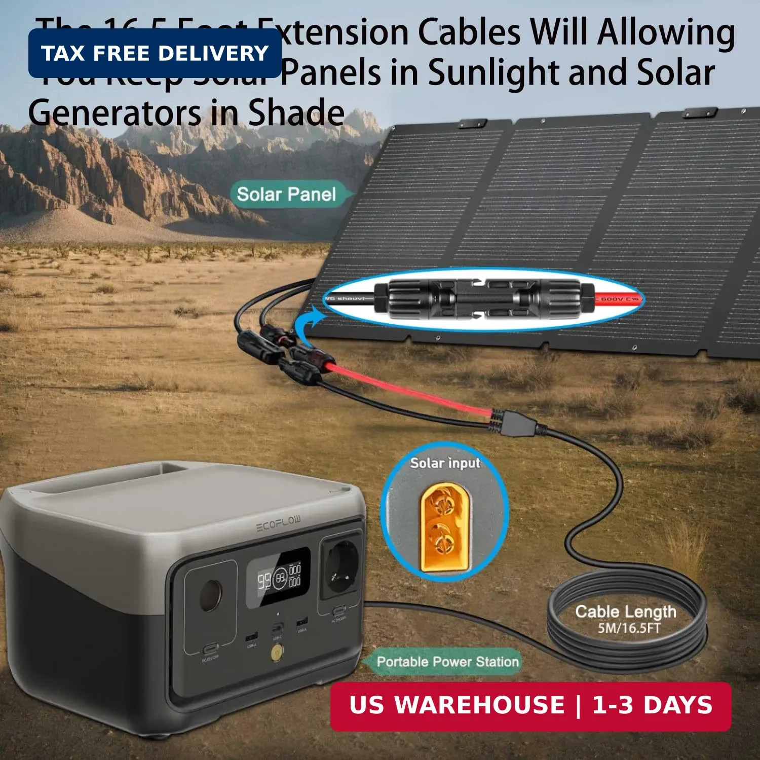 16.5Ft Solar to XT60i Extension Cable Compatible with EF Ecoflow Delta/River Ser