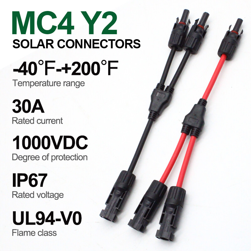 Power Y Branch Parallel Connectors Adapter +12AWG Solar Panel 2M Extension Cable
