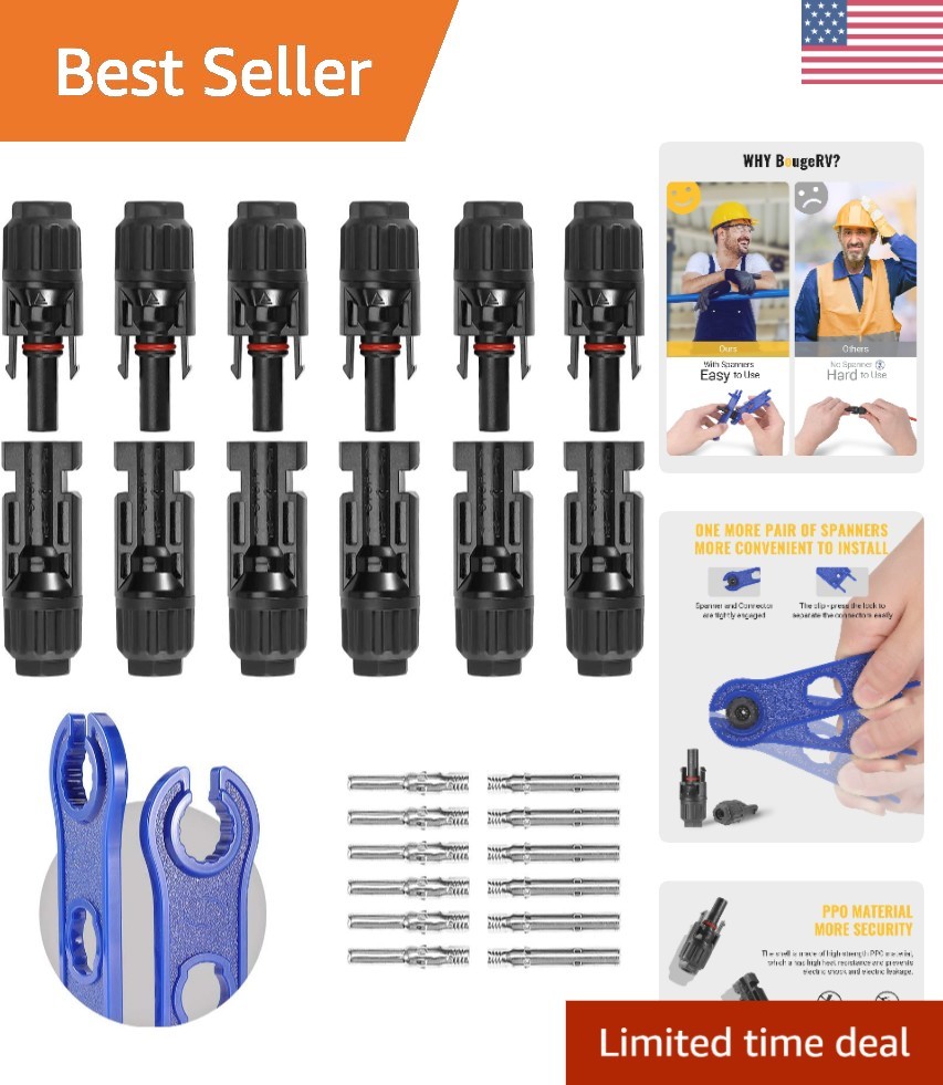 Reliable 12 PCS Male/Female Solar Connectors – 10AWG with Easy Assembly Tools