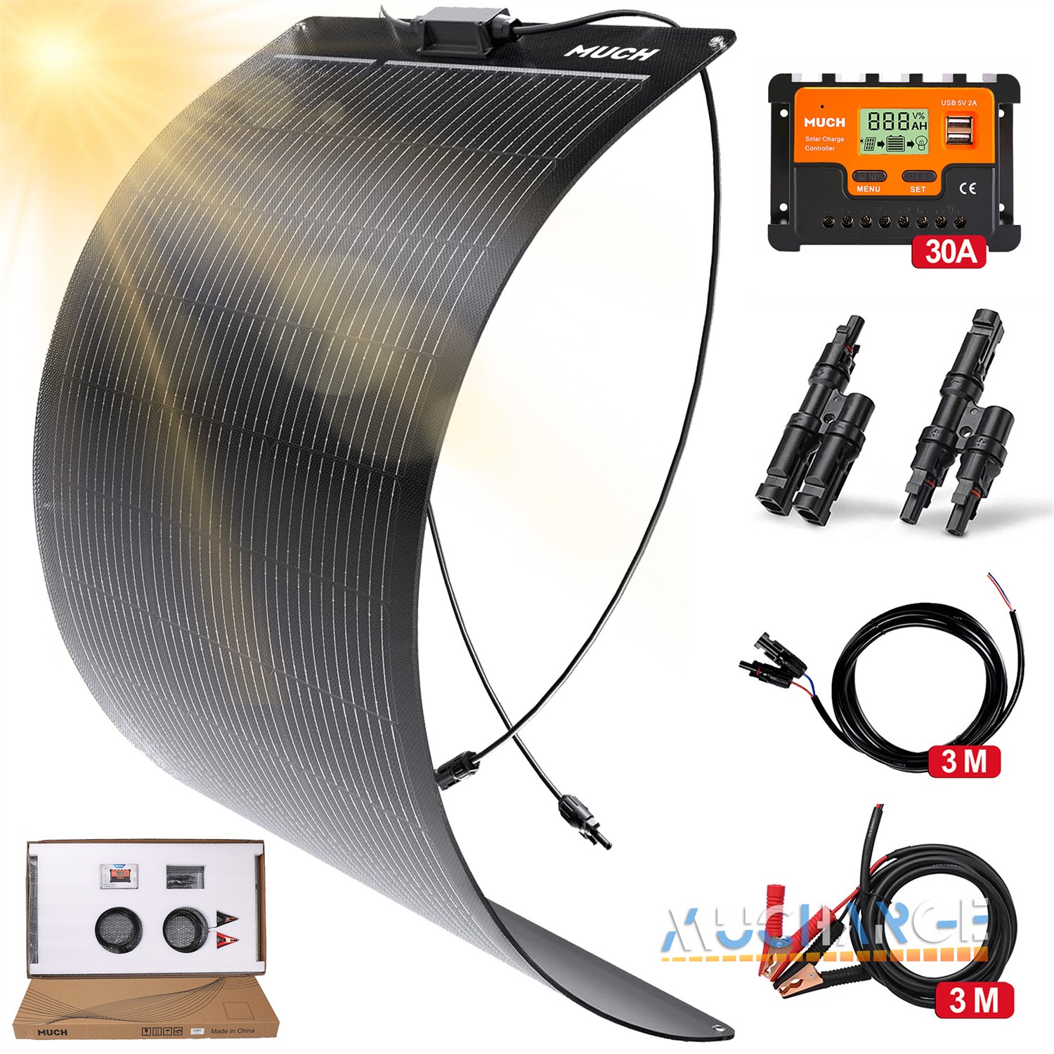 400W Mono Portable Flexible Solar Panel Kit Inverter 12V Battery Charger