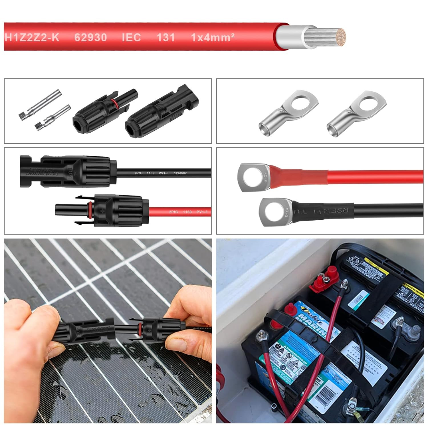 12AWG (4mm²) Tinned Copper PV Extension Cable – Solar Panel Connection Wire for