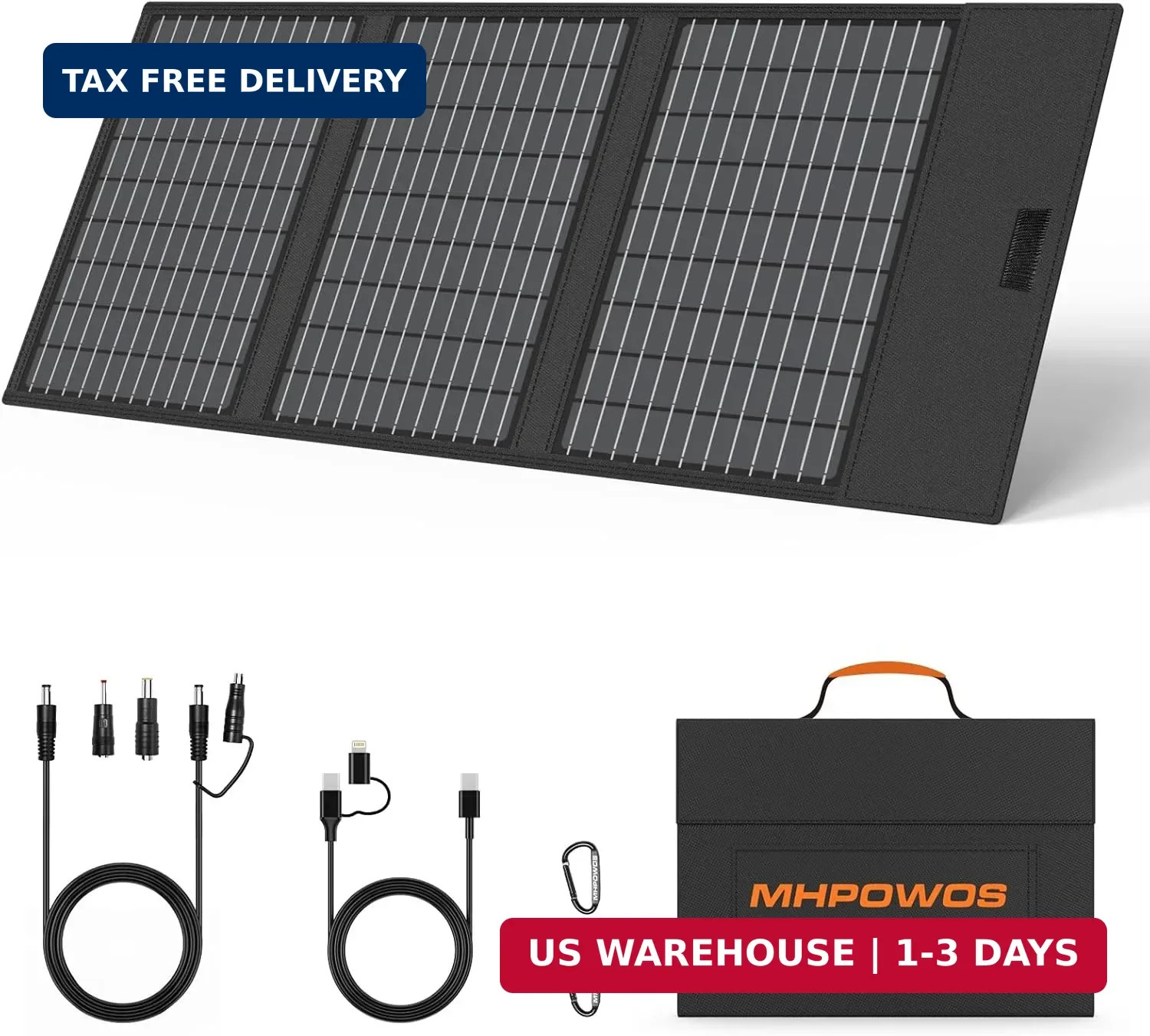 45W Portable Solar Panel Charger with USB-C, USB-A and DC Outputs 18V Foldable I