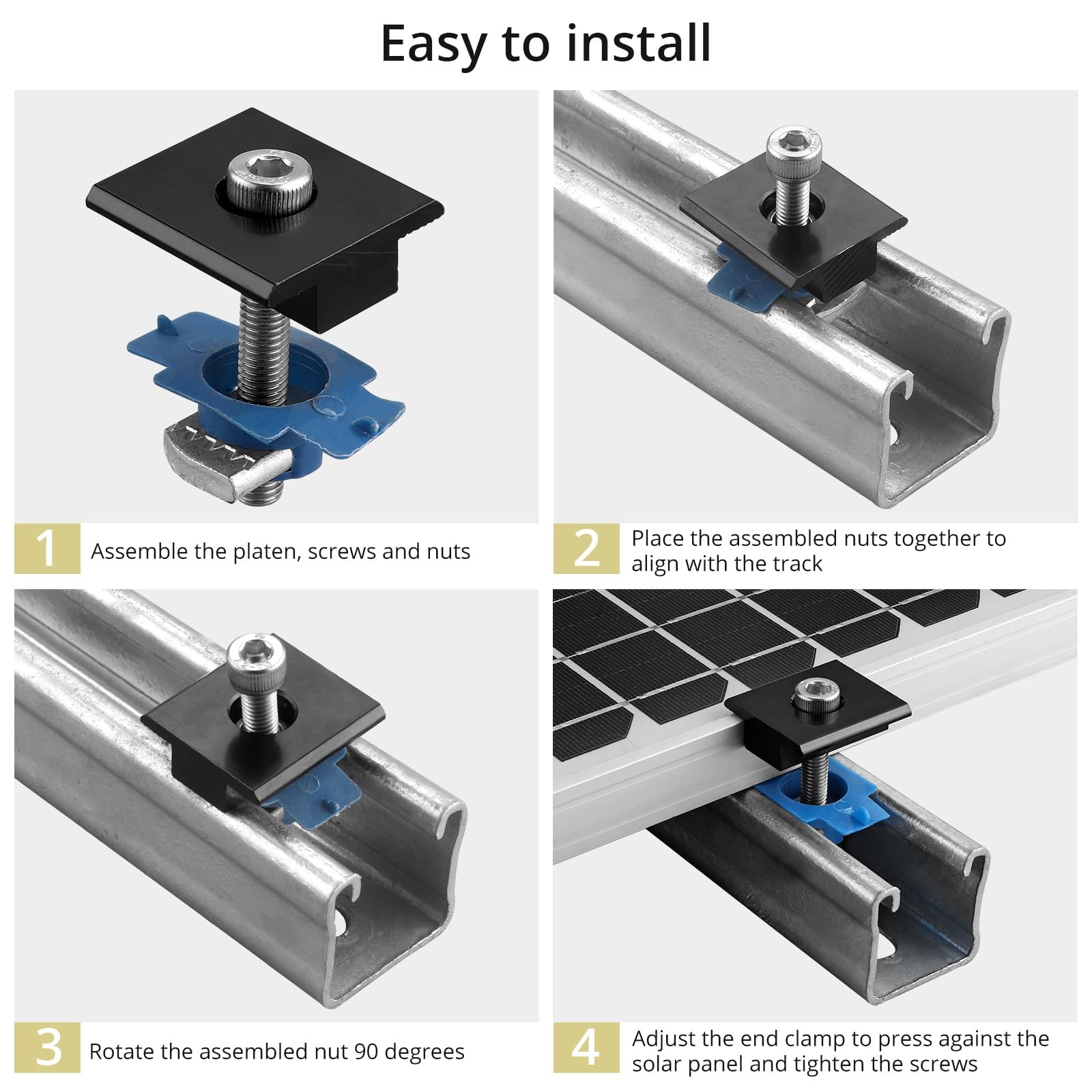 10Pcs Solar Panels Mid Clamps for Unistrut Aluminium Panel Brackets 30Mm/35Mm