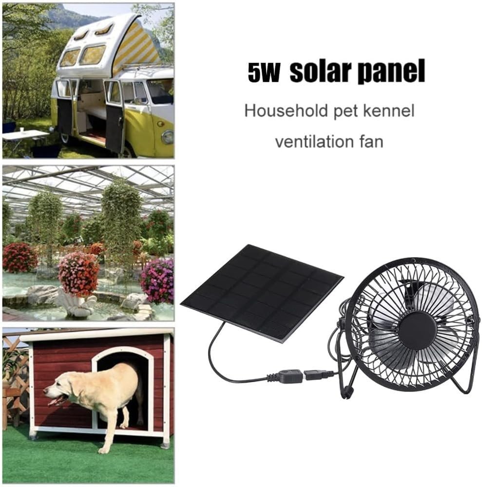 Solar Panel Fan 5W USB Ventilation System for Greenhouses Sheds Pet Houses