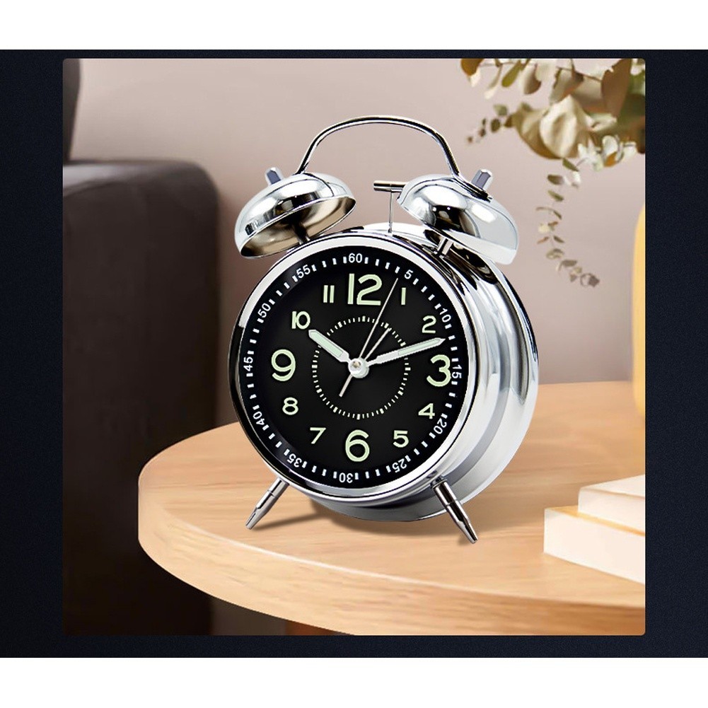 Modern Alarm Clock for Children Students 4 Inch Metal Body Night Light Function