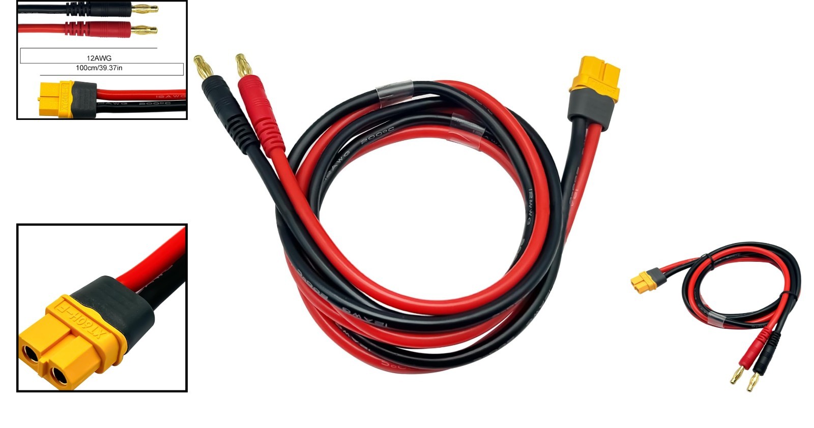 Fast Charging XT60H to 4mm Banana Adapter Cable – Durable 3FT 12AWG Wire