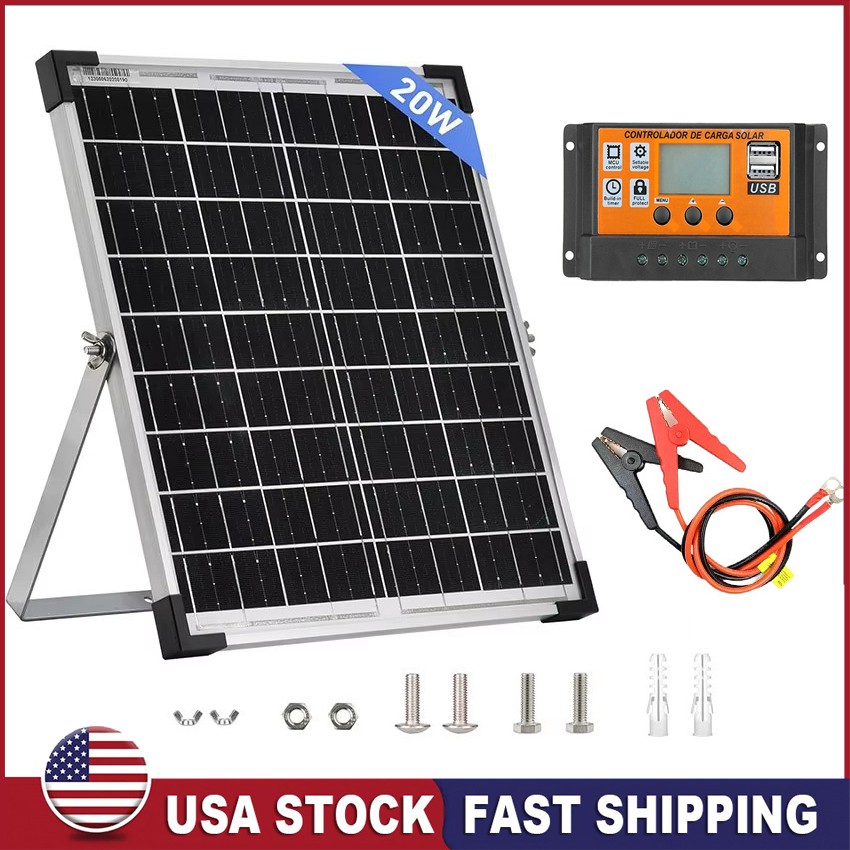20W Solar Panel 18V Trickle Charger Battery Charger Kit Maintainer Boat Car RV