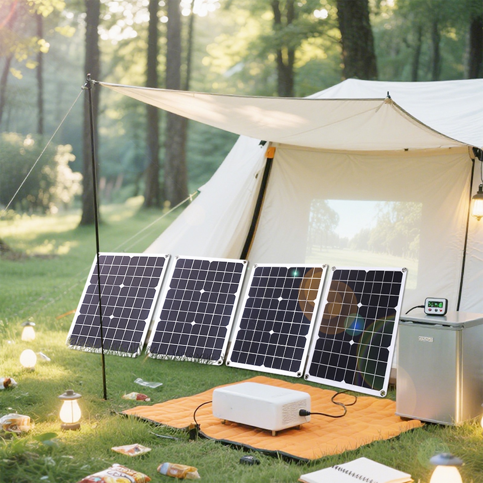 4x500W Solar Panels-100A Controller+Y-Cable+Suction Cups for Home/Outdoor Powe2v