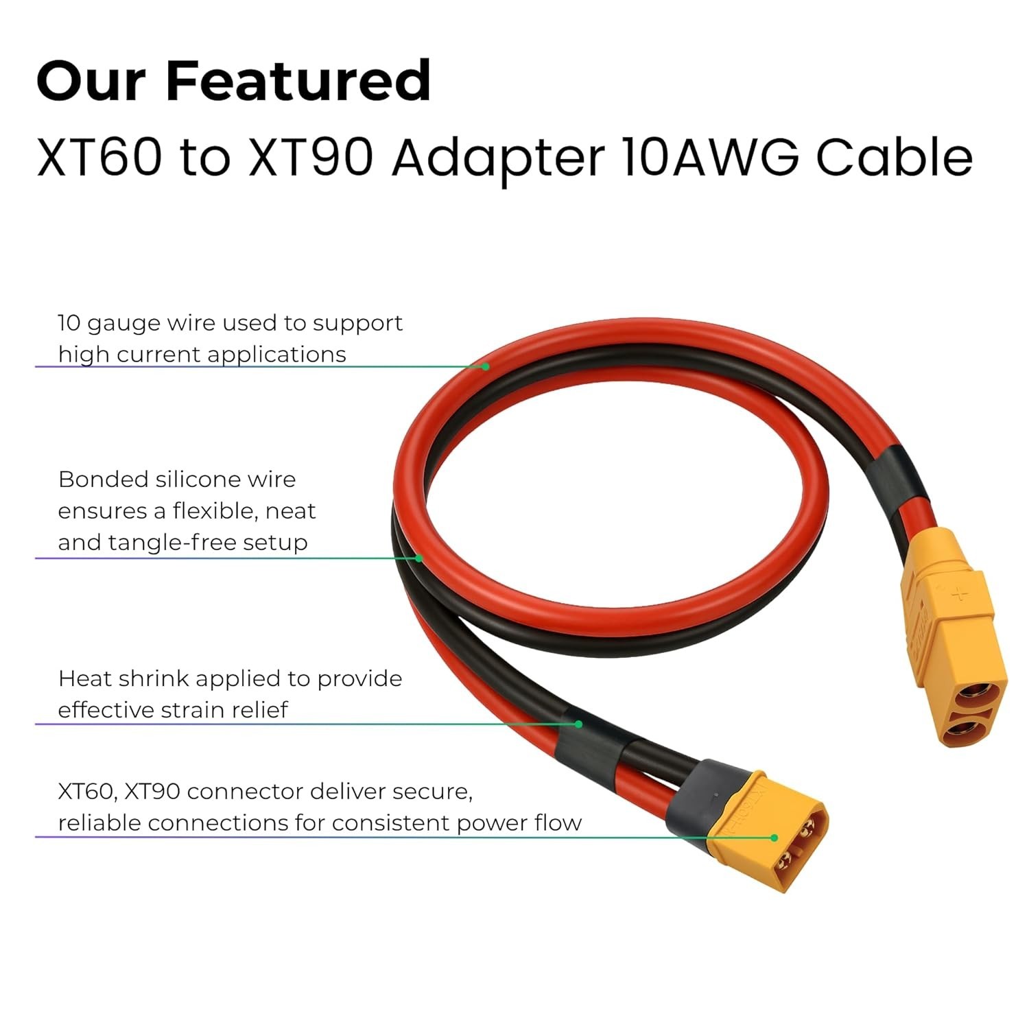 XT60 to XT90 Adapter Cable 10AWG 3FT, XT60 Male to XT90 Female Connector Sili…