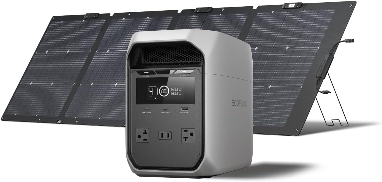 1024Wh LiFePO4 (LFP) Battery, 1800W AC/100W USB-C Output, Solar Generator