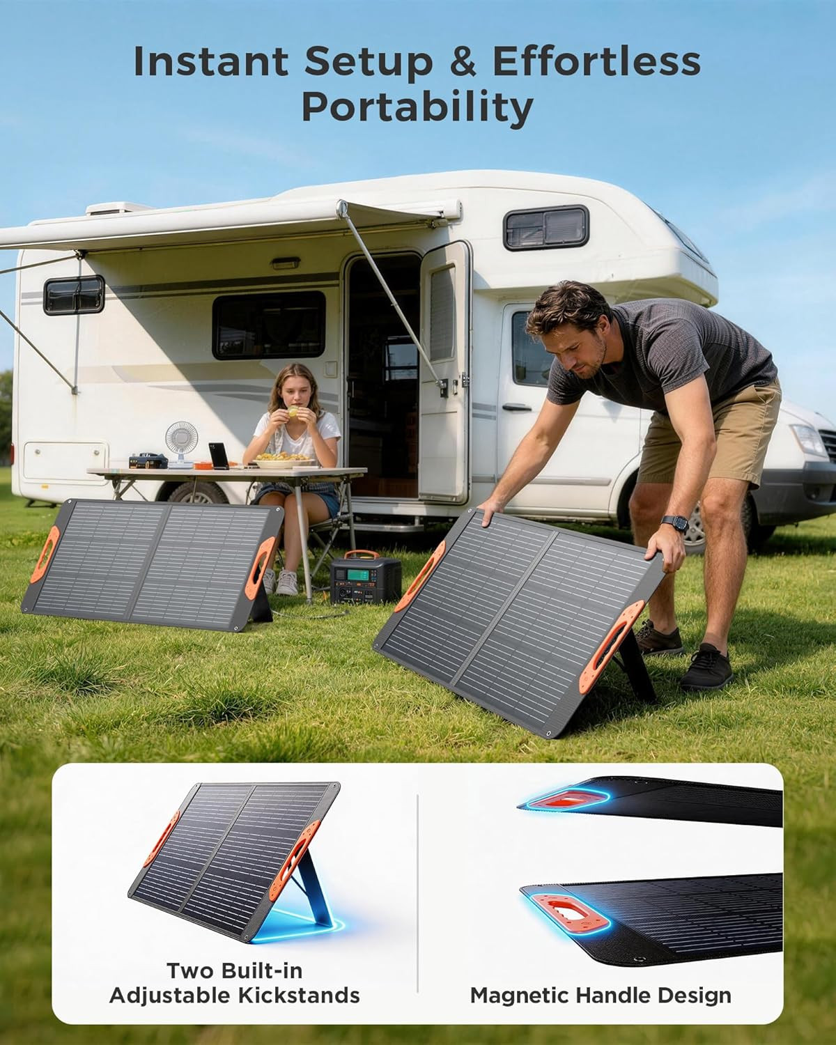 100W Portable Solar Panel with 5-In-1 Cable,23.5% Efficiency Mono Foldable Solar