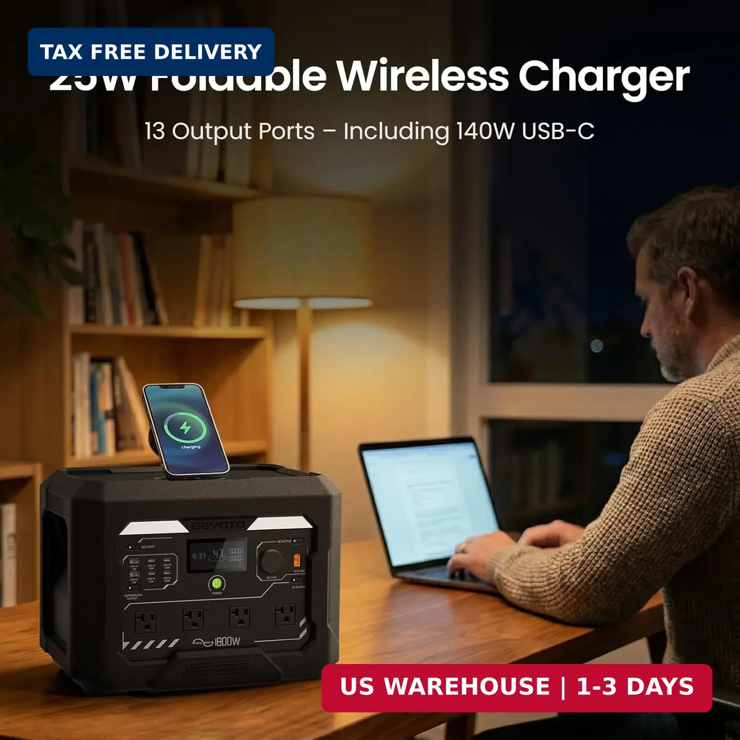 N1000 Portable Power Station 1024Wh, 1800W Fast Charging to 80% in 43Min, 3000W
