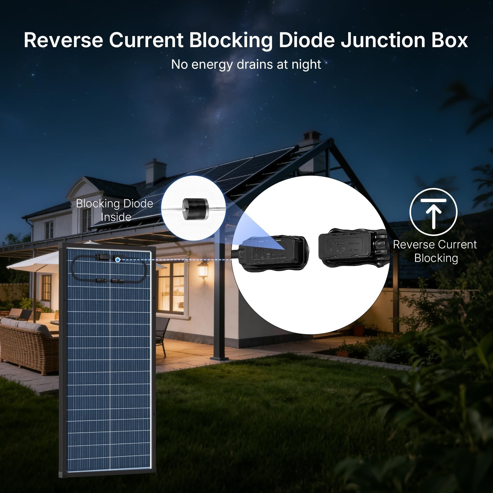 AeternaSol 100W Bifacial Solar Panel Mono N-Type Battery Home Roof RV Off Grid