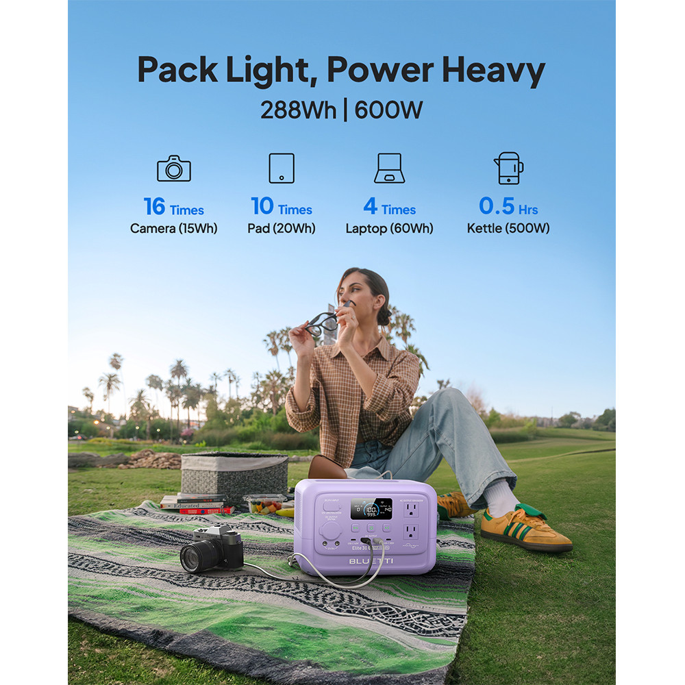 BLUETTI Elite 30 V2 288Wh Purple Portable Power Station Generator for Trip
